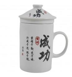 Mug infuseur à thé en Porcelaine. Caractères Chinois "Succès"