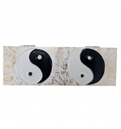 Bo te Rectangulaire 20cm en Bois Coloris Blanc Dor Motif Yin Yang