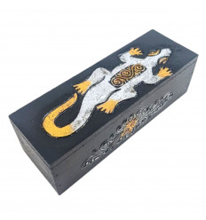 Hand-painted Gecko wooden pattern box - Black, Gold and Silver