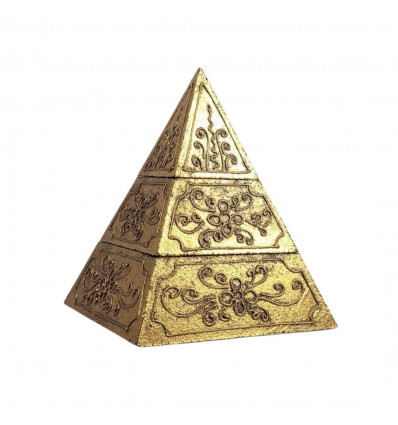 Boîte à bijoux dorée forme Pyramide 20cm - Décor floral