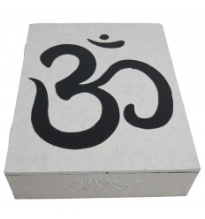 Boîte en bois symbole Ôm (Aum) 30x24cm - Coloris Noir & Blanc