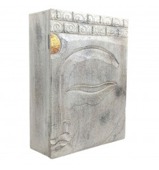 Boîte de rangement en bois motif Tête de Bouddhae 30cm