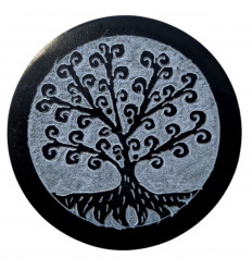 Porte-encens rond noir et gris en Pierre à savon - Symbole arbre de vie Racines