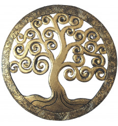 Large wall decoration Tree of Gilded Life in carved wood ø40cm