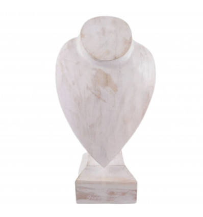 Buste présentoir à colliers sur pied en bois finition blanc cérusé 30cm