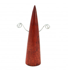 Display earrings cone shape solid wood stained red