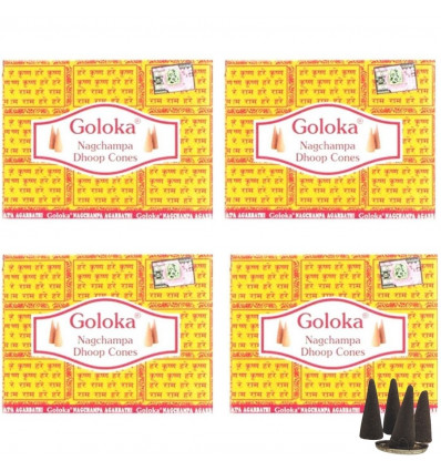 Goloka Nag Champa Indian Incense - Set of 4 Boxes of 10 Cones