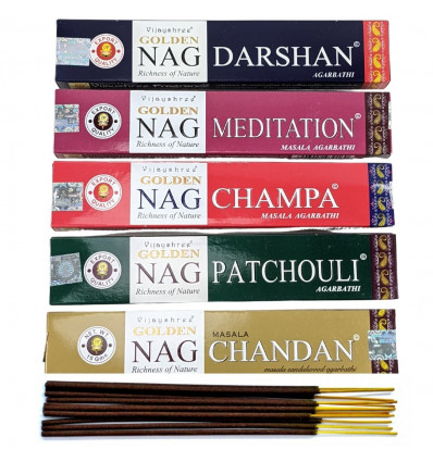 Assortment of incense indian "Golden Nag" 5x15g brand Vijayshree.