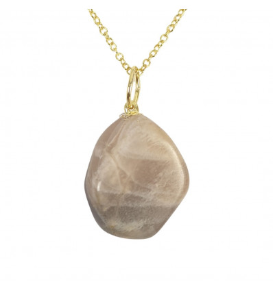 Necklace Moonstone Adular, Stone Pendant + Golden Chain