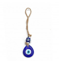 Turkish Eye on Rope / Amulet Blue Eye Glass Shape Drop 3cm