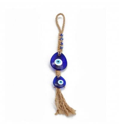 Double Turkish Eye on Rope / Blue Eye Amulet to Hang