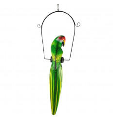 Wooden Parrot on Hanging Perch - Green and Yellow color