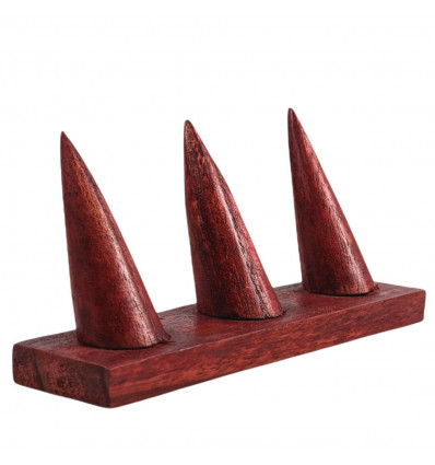 Porte-bagues en bois massif teinte rouge / Présentoir à bagues (3 cônes)