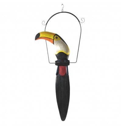 Wooden toucan on Perch - Exotic decoration to hang