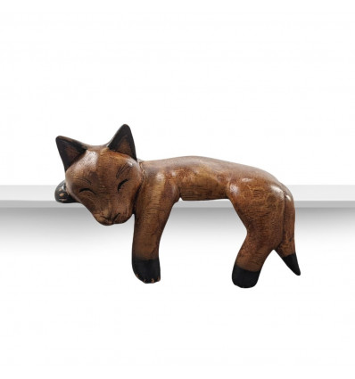 Gatto addormentato in legno 15cm Sdraiato sul bordo di una mensola