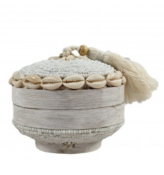 Small Round Offering Box ø10cm - Bamboo, Shells and White Pearls