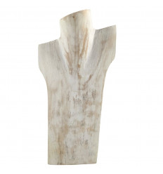 Destocking! Espositore busto con collane in legno massello cerusé bianco 30cm