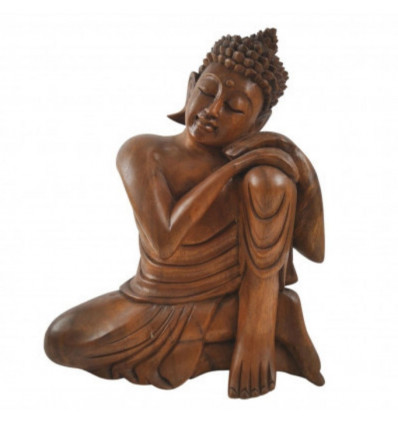 Statue de Bouddha assis 30cm en bois massif sculpté main
