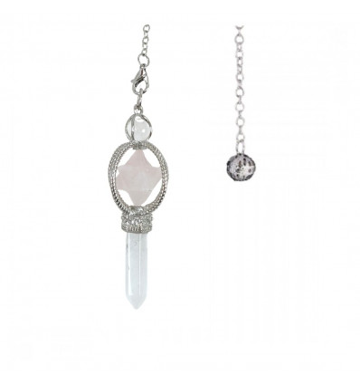 Merkaba pendulum in Rose Quartz and tip in Rock Crystal