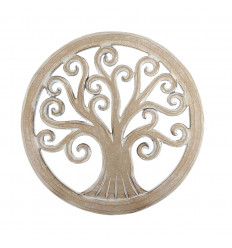 Wall decoration ø30cm Tree of life - Cerused white carved wood