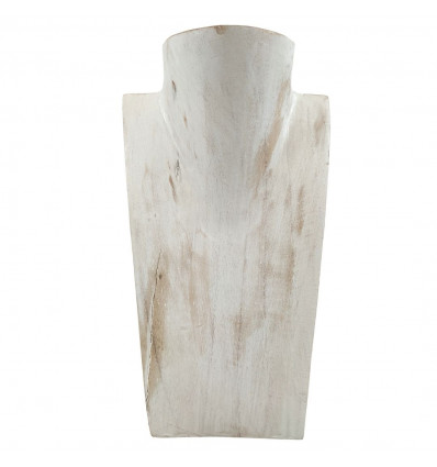 Déclassé - Buste présentoir à colliers en bois massif blanc cérusé 25cm