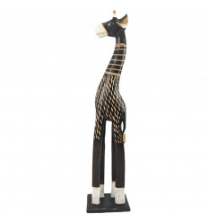 Statue Girafe en Bois Artisanale, Décoration Exotique Savane Africaine