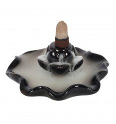 Black Ceramic Incense Fountain - Lotus Flower