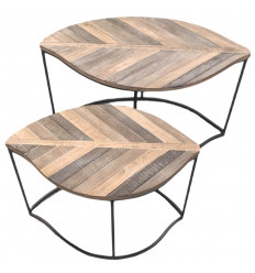 Set 2 Coffee Tables Trundles shape Sheets "Leynar" 61 & 81cm - Wood & Metal