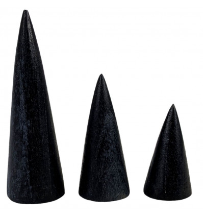 Set of 3 cones display with rings in Wood tinted Black