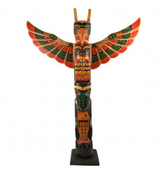 Large Indian Totem 100cm in Solid Wood - Eagle, Wolf & Fish