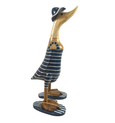 Decorative wooden duck 35cm - Navy & White striped swimsuit