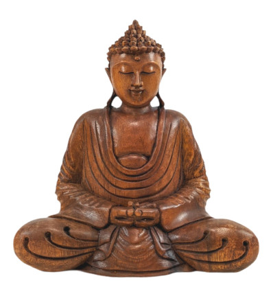 Wooden seated Buddha statuette lotus position, cheap purchase.