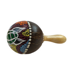 Maracas en noix de coco motif tortue - Instrument de musique artisanal