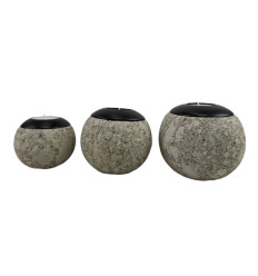 Lot of 3 candle holders round stone grey, zen décor, and ethnic.