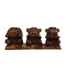 Les 3 singes de la sagesse statuette en bois secret du bonheur.