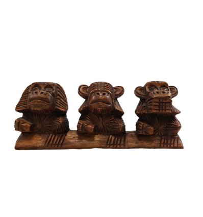 Le 3 scimmie "segreto della felicità". Statuetta in legno massello H7cm