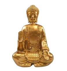 Statuette Sitting Buddha Abhaya Mudra in Golden Resin 20cm