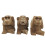 Les 3 singes de la sagesse. Statues en bois massif naturel H15cm