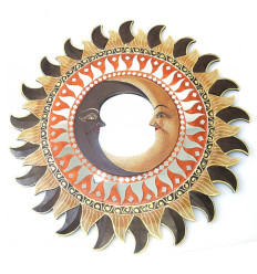 Miroir ethnique forme Soleil motif Lune, diamètre 40cm.