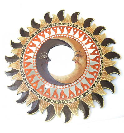 Miroir ethnique forme Soleil motif Lune, diamètre 40cm.
