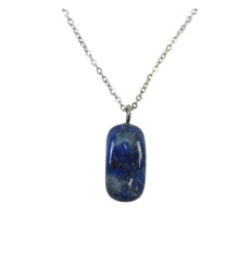 Lapis Lazuli AB necklace - rolled stone pendant + silver chain