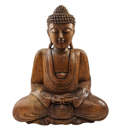 Statue Bouddha assis en position du lotus 40cm Bois sculpté main