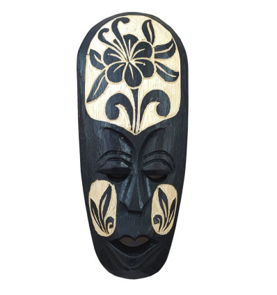 Petit masque africain en bois noir motif fleur 25cm