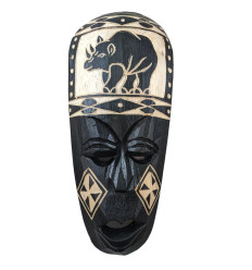 African mask and rhinoceros in black wood. Purchase rhino decoration.