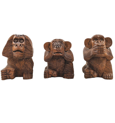 Le 3 scimmie "segreto della felicità". Statuette in legno massello 10cm