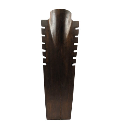 Déclassé - Buste présentoir à colliers cranté en bois massif marron 50cm