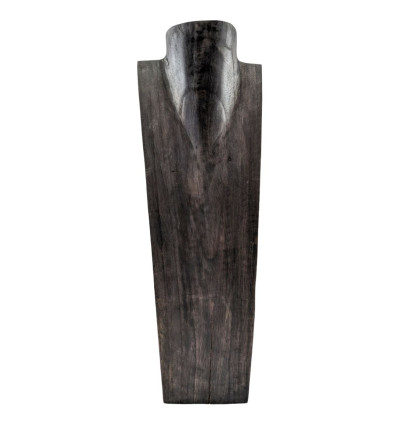 Déclassé - Buste présentoir à colliers cranté en bois massif noir vintage 50cm
