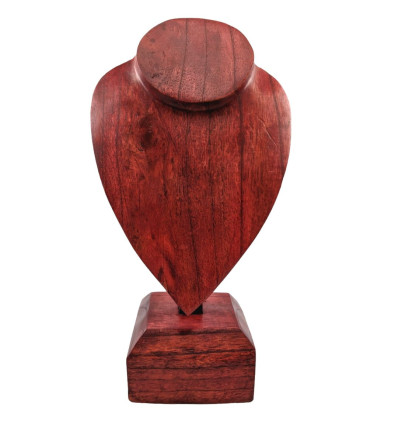 Déclassé - Buste présentoir à colliers sur pied en bois massif rouge 30cm