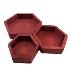 Set de 3 plateaux de présentation pour bijoux - Présentoirs hexagonaux gigognes en bois couleur rouge