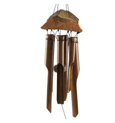 Chime wind bamboo and coconut. For inside or outside.